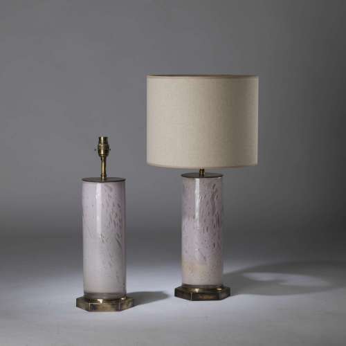 Pair Of Small Powder Pink Lilac Glass Bubble Lamps On Hexagonal Brass Bases