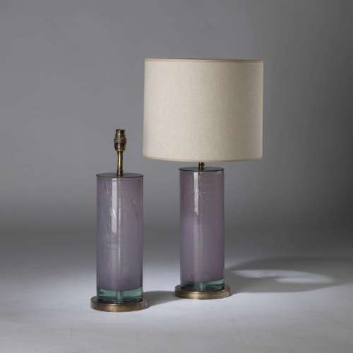 Pair Of Small Lilac Glass Bubble Lamps On Round Brass Bases