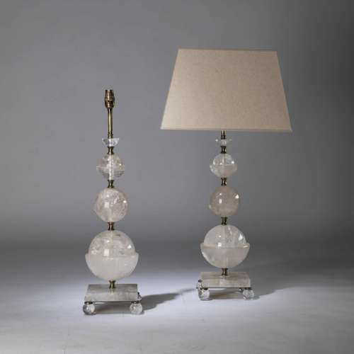 Pair Of Large Rock Crystal Ball Lamps On A Rock Crystal Square Base And Rock Crystal Ball Feet
