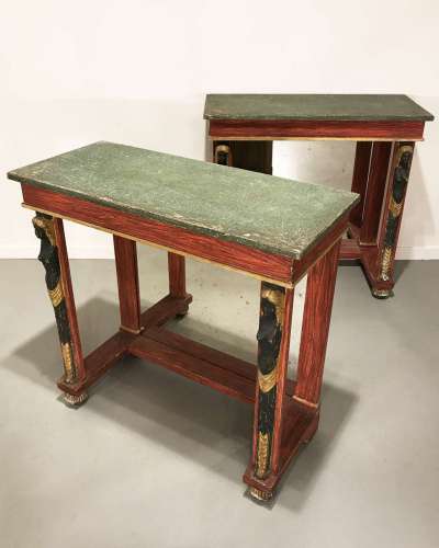 Pair Of Italian Painted Pine Console Tables Circa 1920