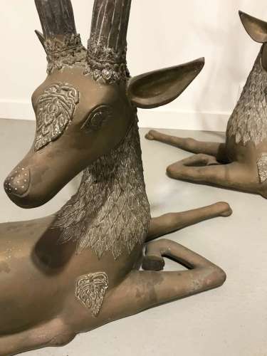 Pair Of Indian Brass Deer Figures Circa 1960