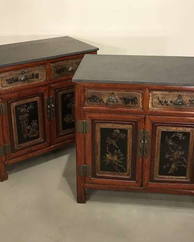 Pair Of Chinese Cabinets Circa 1920 With Modern Stone Tops