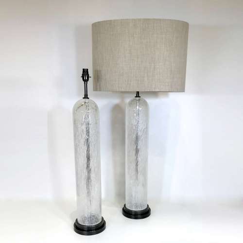 Pair Of  Large Clear Glass "Bubble" Lamps On Round Brown Bronze Bases