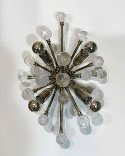 Pair Of  Rock Crystal And Antique Brass Small Kaboom Wall Lights