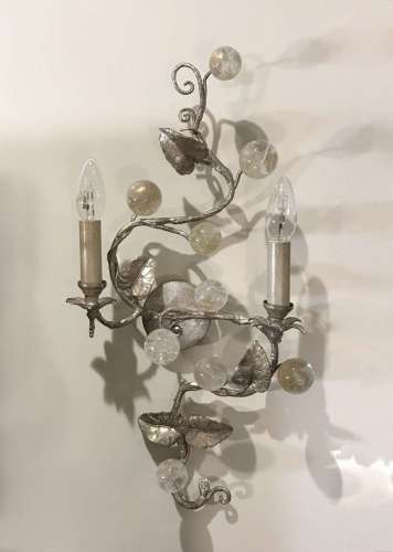 Pair Of Rocket Crystal & Antique Silver "Vine" Wall Lights