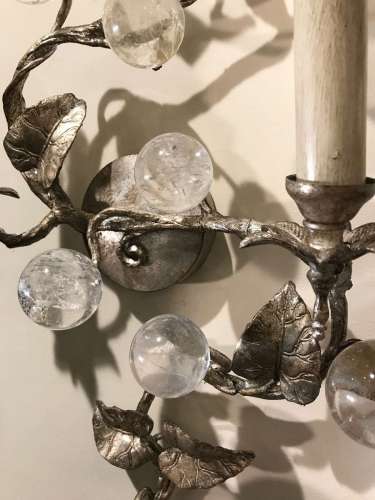 Pair Of Rocket Crystal & Antique Silver "Vine" Wall Lights