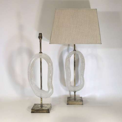 Pair Of Large Clear Glass "Guido" Lamps On Antique Brass Bases