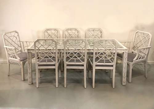 Italian Painted Dining Table And Eight Chairs Circa 1960