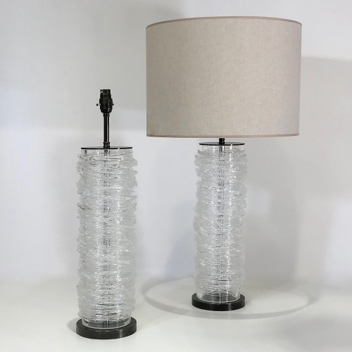 Pair Of Medium Clear Glass 'swirl' Lamps On Brown Bronze Bases