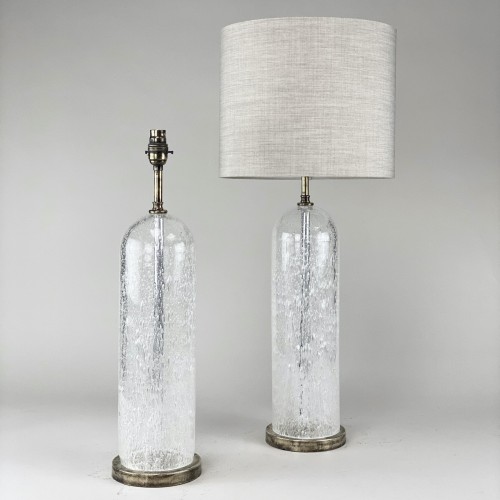 Pair Of Tall Clear Glass 'dome' Lamps On Round Antique Brass Bases