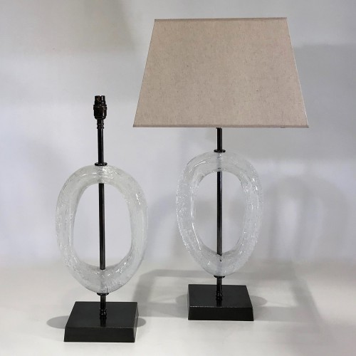 Pair Of Medium Clear Glass "guido" Lamps On Brown Bronze Bases