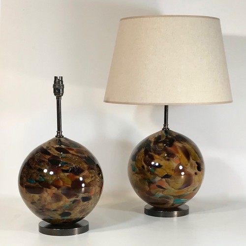 Pair Of Medium Brown 'tortoiseshell' Lamps On Brown Bronze Bases