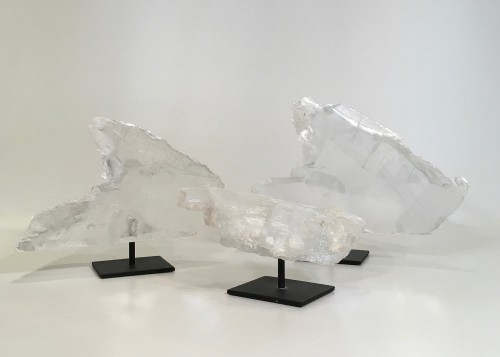 Pieces Of "glacier" Quartz / Gypsum On Metal Stands