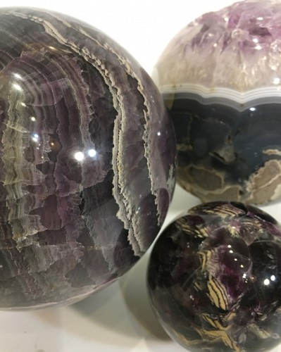 Mineral Spheres On Antique Brass Stands