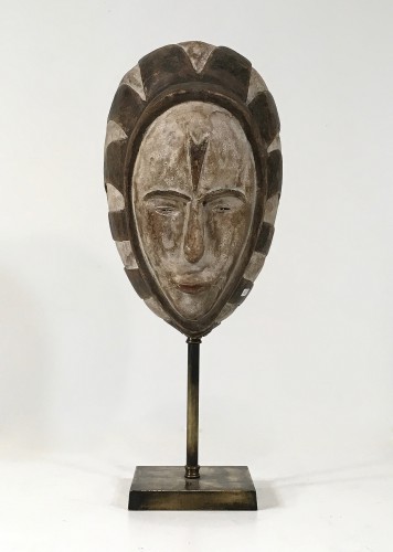 Antique Wooden Tribal Mask On Antique Brass Stand