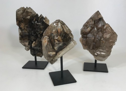 Pieces Of Rare Alligator Quartz With Black Minerals On Iron Stands