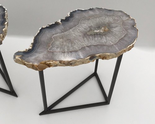 Pair Of Agate And Iron Side Tables