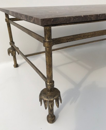 Vintage French Iron Coffee Table With Marble Top