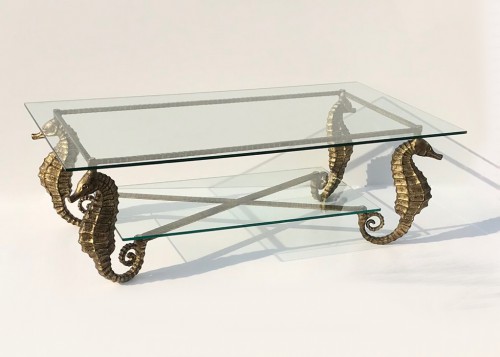 Wrought Iron Seahorse Table In Distressed Gold Finish