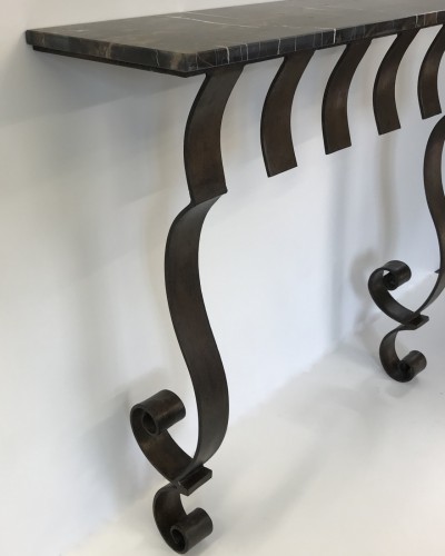 Wrought Iron Michael Console In Brown Bronze Finish With Brown Marble Top
