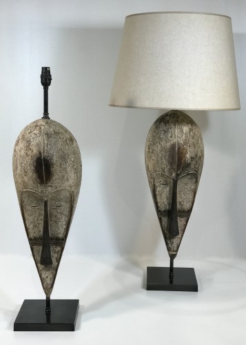 Pair Of Large African Mask Lamps On Dark Bronze Bases