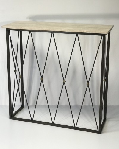 Wrought Iron 'Diamond' Console Table In Dark Bronze Finish With Gold Highlights