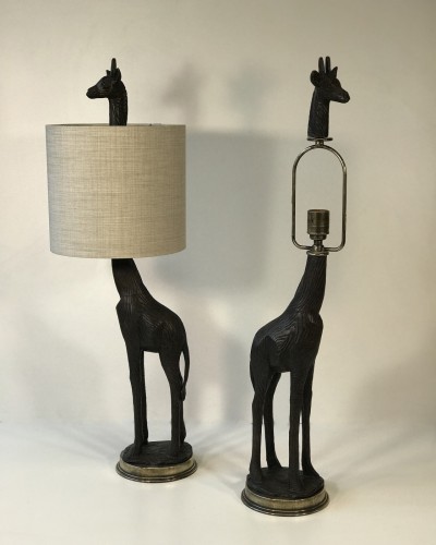 Pair Of Giraffe Lamps On Antique Brass Bases