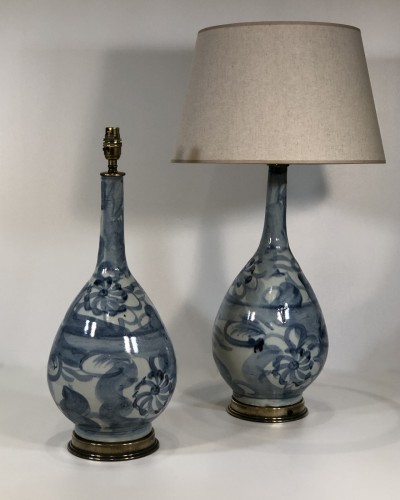 Pair Of Blue And White Ceramic Teardrop Lamps