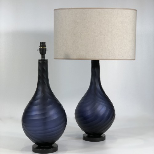 Pair Of Purple Cut Teardrop Glass Lamps With Brown Bronze Bases