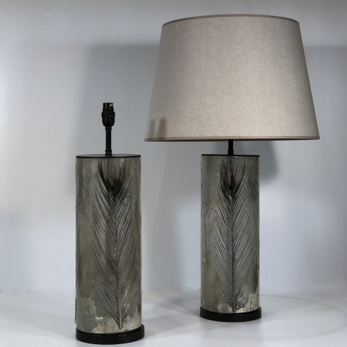 Pair Of Mirrored Glass Peacock Lamps On Dark Bronze Brass Bases
