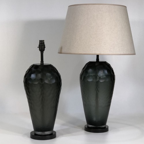 Pair Of Grey Cut Glass Balloon Lamps On Dark Bronze Bases