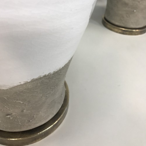 Single Medium White Hand Made Ceramic Lamps On Antique Brass Bases