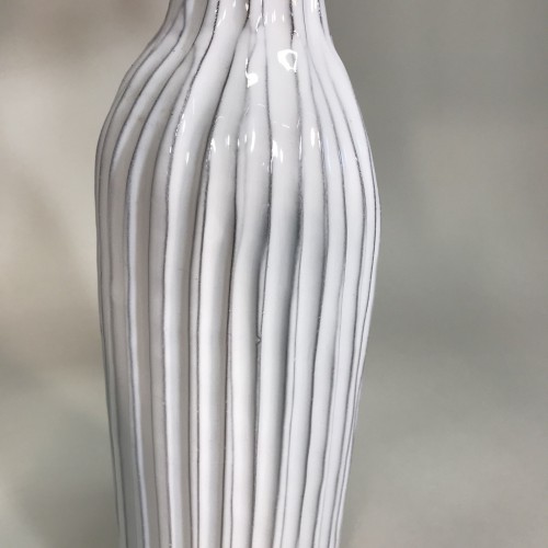 Pair Of Medium Hand Modelled White Ceramic Lamps On Antique Brass Bases