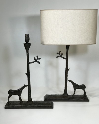 Pair Of Metal Horse And Tree Lamps In Brown Bronze Finish