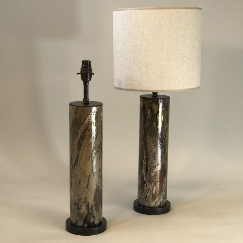 Pair Of Medium Brown "tortoise Shell" Glass Column Lamps Brown Bronze Bases
