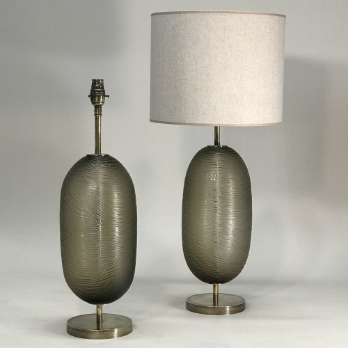 Pair Of Medium Brown Glass 'happy Pill' Lamps On Antique Brass Bases