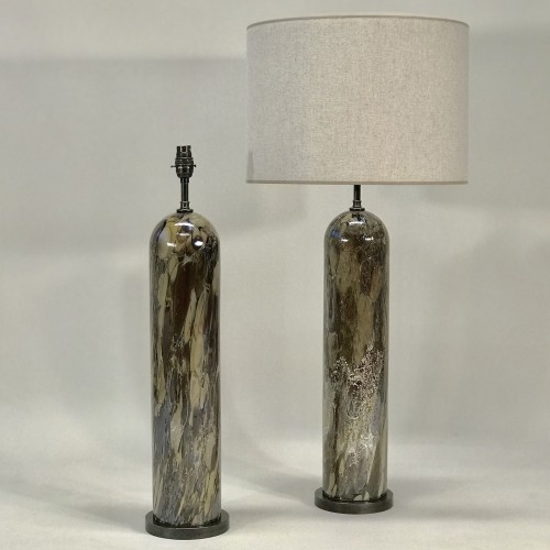 Pair Of Large Brown 'tortoise' Glass Lamps With Dome Tops On Brown Bronze Bases