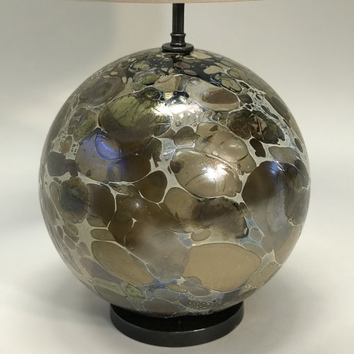 Pair Of Extra Large Brown 'tortoise' Globe Lamps On Bronze Brass Bases