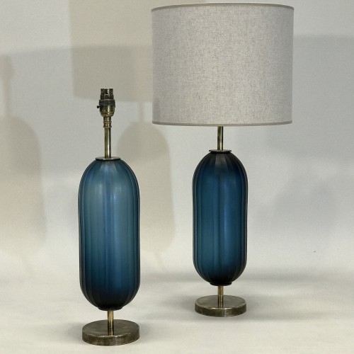 Pair Of Medium Blue Cut Glass 'Mikey' Lamps On Antique Brass Bases