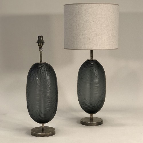 Pair Of Medium Grey Cut Glass 'happy Pill' Lamps On Antique Brass Bases