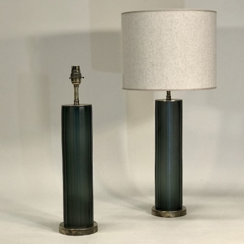 Pair Of Medium Blue/grey Cut Glass 'laura' Lamps On Antique Brass Bases