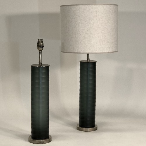 Pair Of Small Green/Grey Cut Glass 'rolo' Lamps On Antique Brass Bases