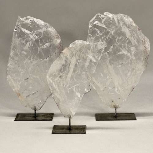 Extra Clear Slices Of Quartz On Antique Brass Stands