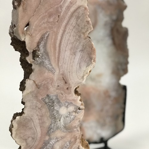 Tall And Rare Pink Agate Slices On Iron Bases