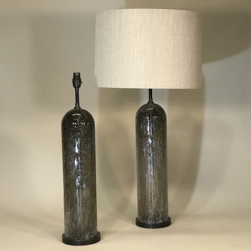 Pair Of Large Brown Bubble Glass Dome Topped Lamps On Brown Bronze Bases