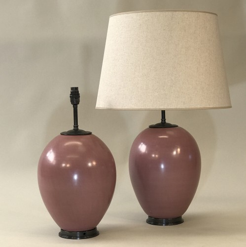 Pair Of Medium Dusty Pink Ceramic 'balloon' Lamps On Brown Bronze Bases
