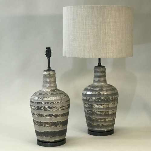 Pair Of Large Silver Mirrored Glass Lamps On Brushed Brown Bronze Bases