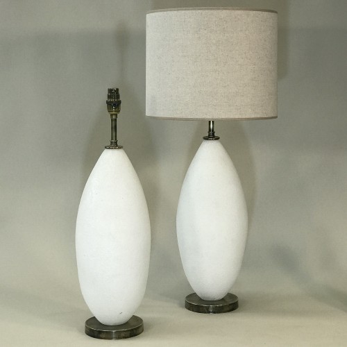 Pair Of Medium White Textured Glass Lamps On Antique Brass Bases