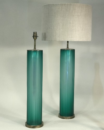 Pair Of Large Pale Green Cut Glass Giant Laura Lamps On Antique Brass Bases
