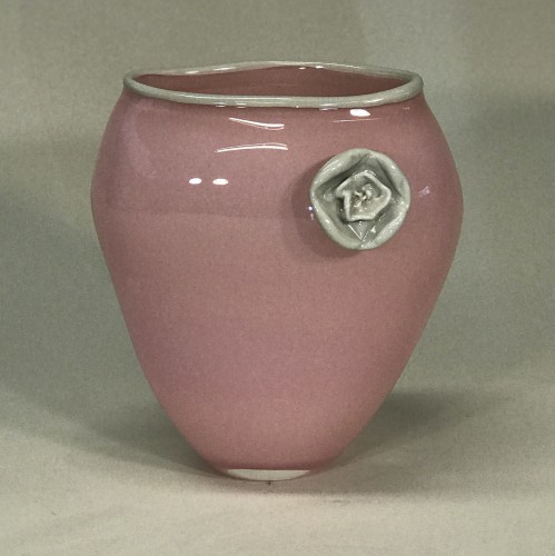 Coco Glass Vase Pink & Body With Cream Rim & Camelia